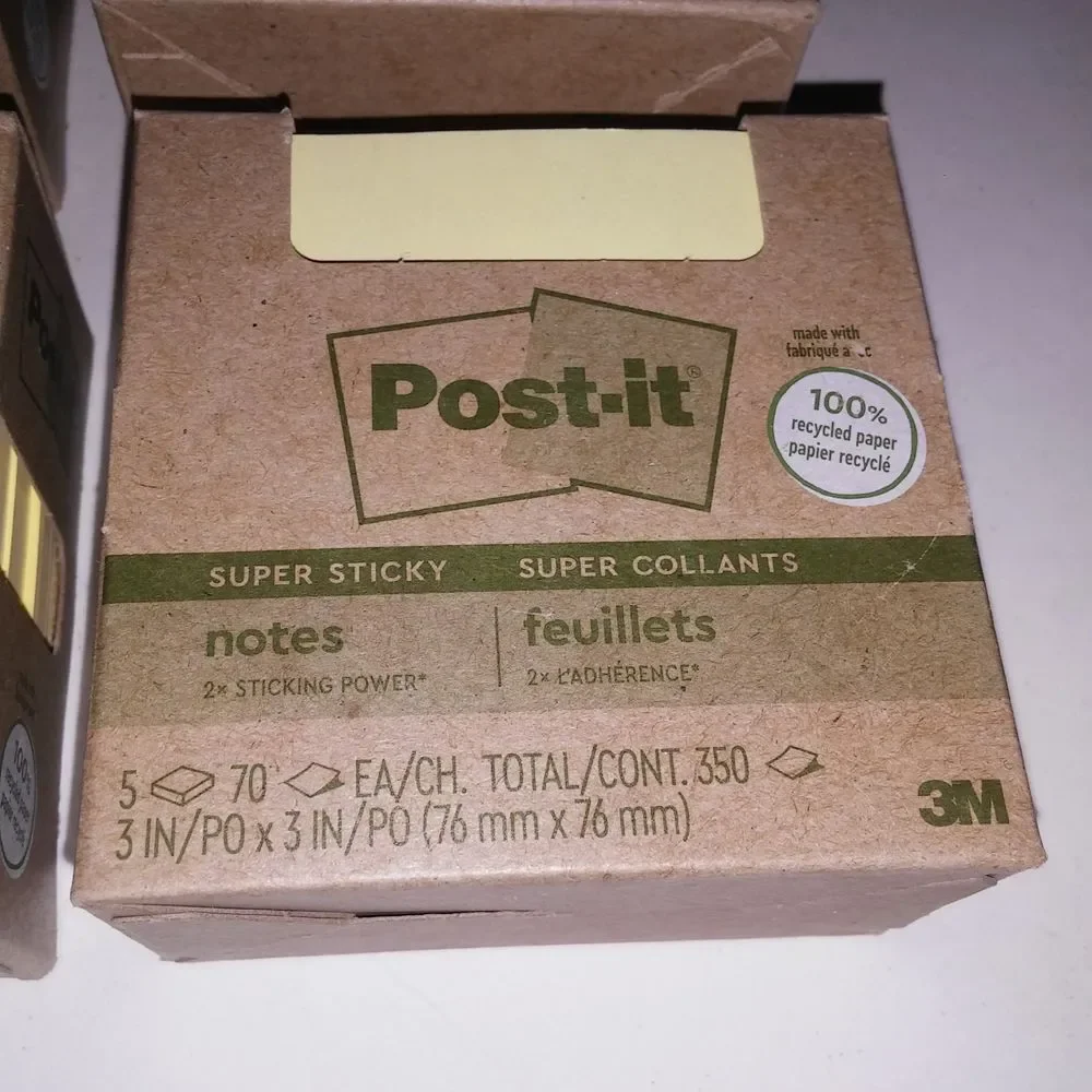 Set of 11 Post It Notes 3 X 3 Yellow Super Sticky 100% Recycled Paper Brand New
